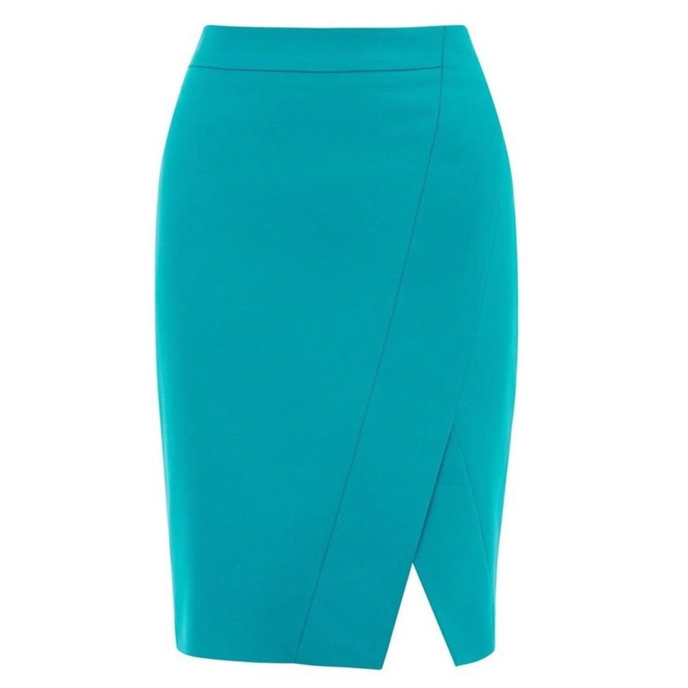 Turquoise Faux Wrap Pencil Skirt